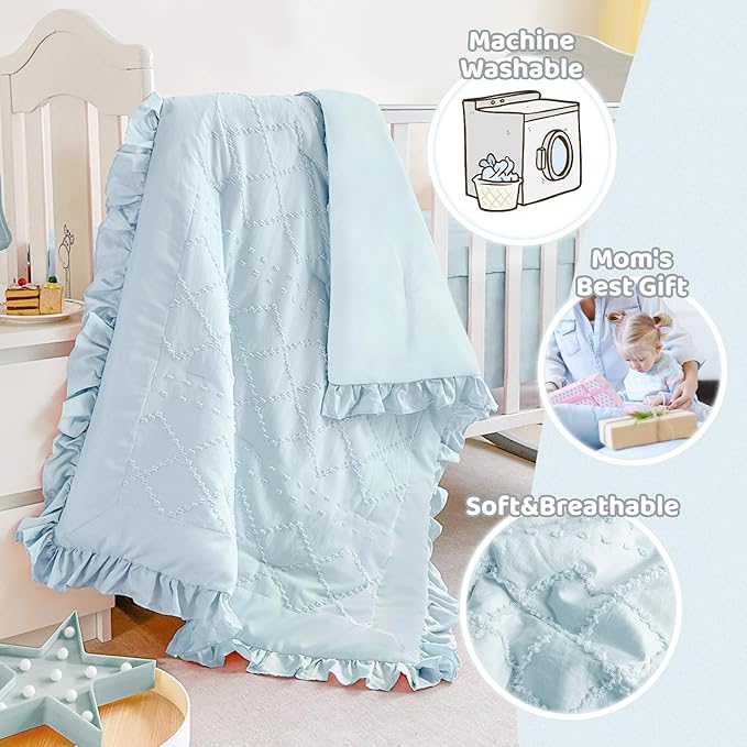 Wowelife Mini Crib Bedding Set for Girls, 3 Piece Tufted Jacquard Ruffle Fringe - Image 3