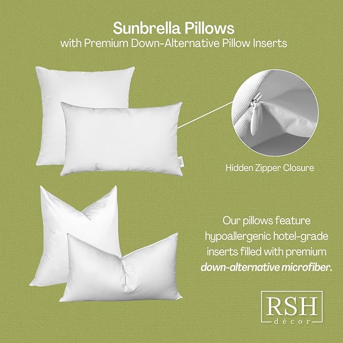 RSH DECOR: Sunbrella Square Throw Pillows Set of 4 | 17" x 17" | Water and - Image 6