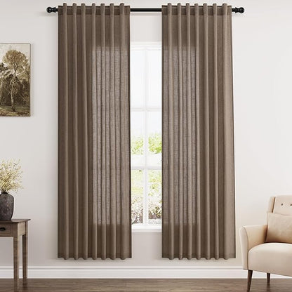 Nanspring Light Brown Semi Sheer Linen Curtains 72 Inch Length by Nanspring