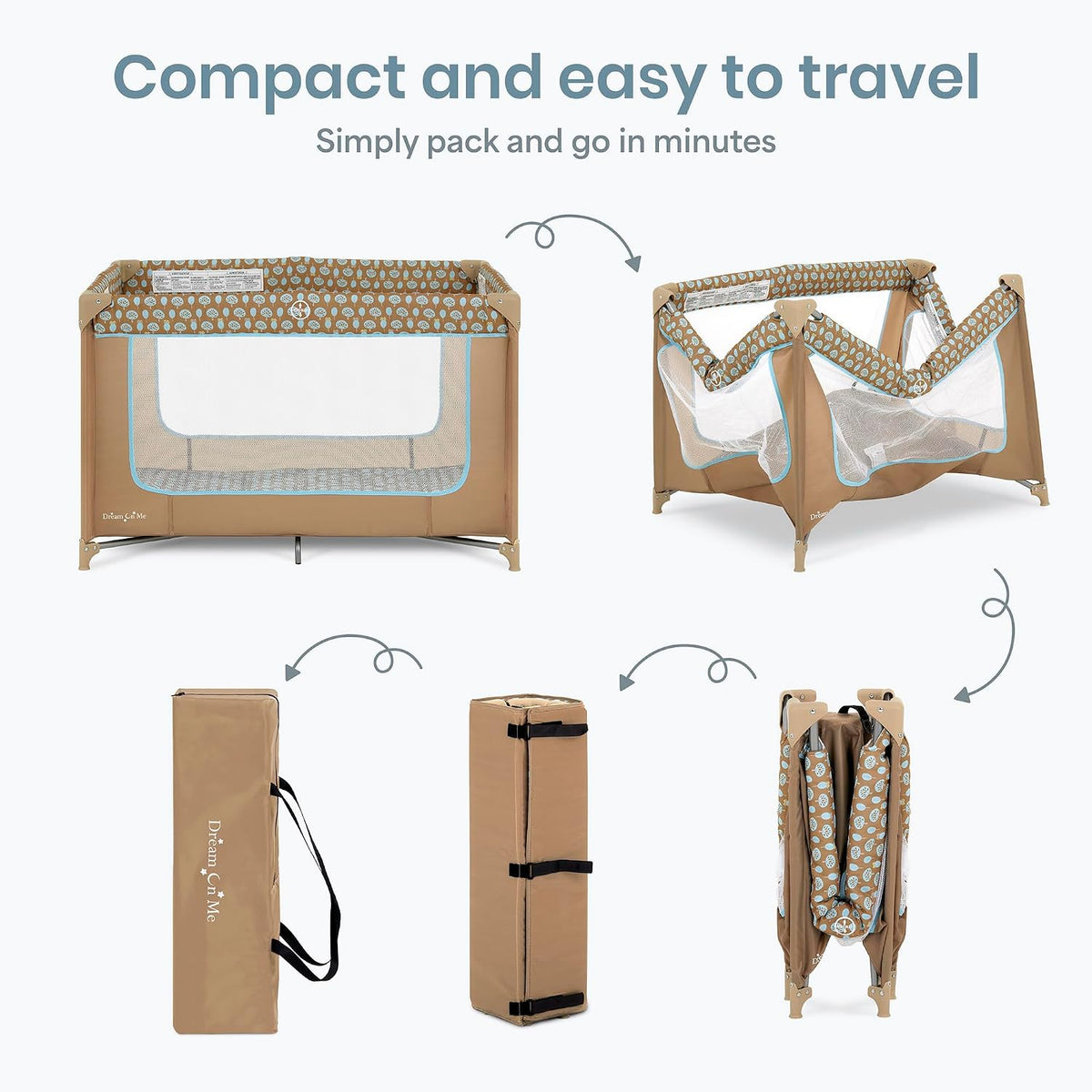 dream on me zodiak portable playard, compact for showing dimensions