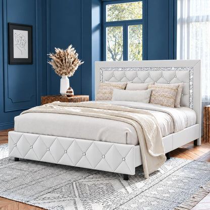 hombck queen bed frame with headboard, diamond tufted, main product view