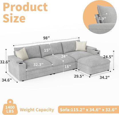 115" L Shaped Cloud Sofa Couch - Image 2