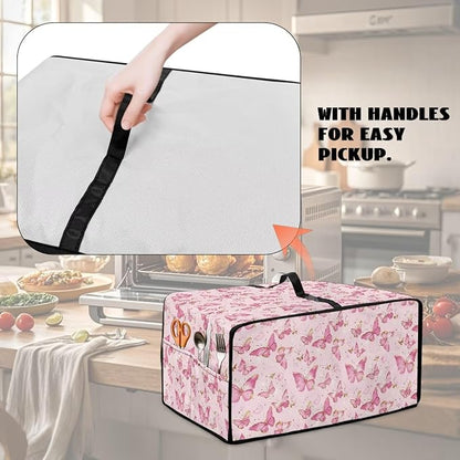 Pink Butterfly Print Microwave Oven Dust Cover Polyester-Linen Fabric Dust Cover - Image 4