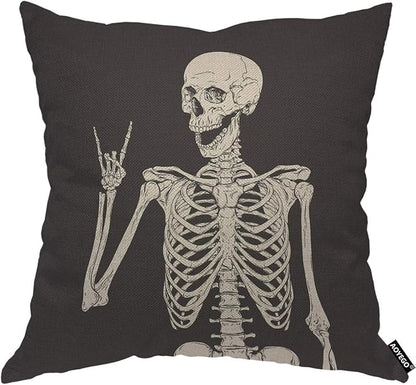 AOYEGO Human Skeleton Posing Throw Pillow Cover Skull Anatomy Happy Creepy by AOYEGO