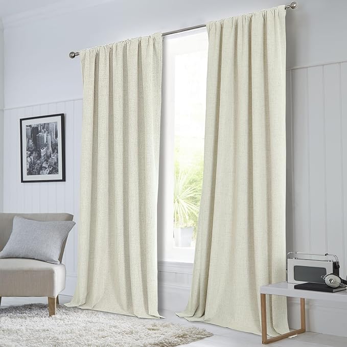 CUCRAF Linen 100% Blackout Curtains 96 Inch Length 2 Panels Set, Back Tab and - Image 7