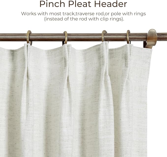 TWOPAGES 52 W x 102 L inch Pinch Pleat Darkening Drape Faux Linen Curtain - Image 3