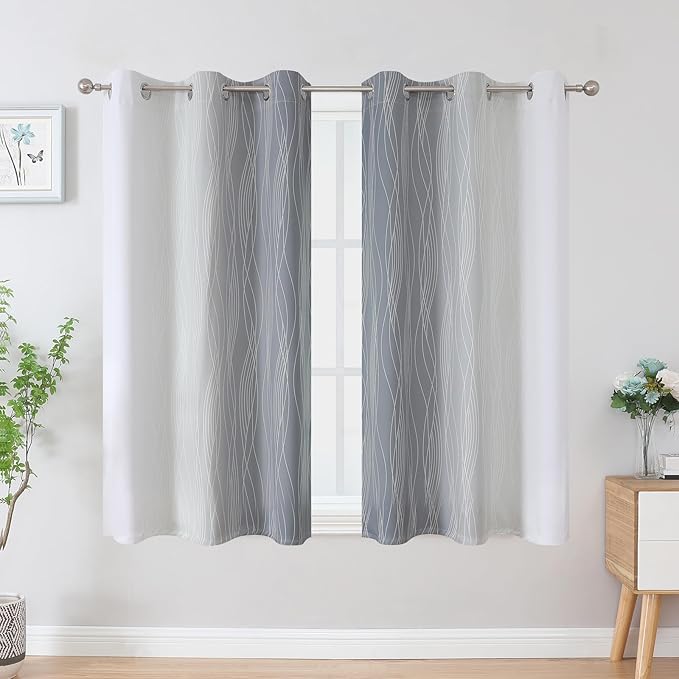 Estelar Textiler Grey and Greyish White Blackout Curtains 45 Inch Length - Image 2