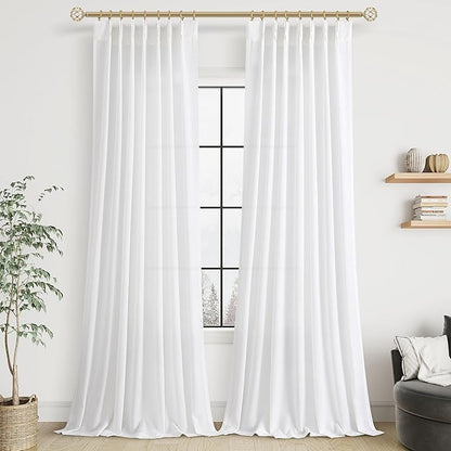 White Linen Pinch Pleated Curtains 108 Inches Long 2 Panels by Aersas
