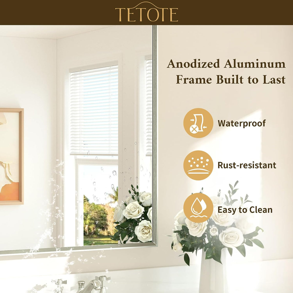 tetote brushed nickel bathroom mirror 24" x 30", front angle view