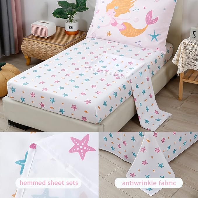 PERFEMET Toddler Bedding Sets Girls 4 Pieces Pink Mermaid Toddler Bed in A Bag - Image 4