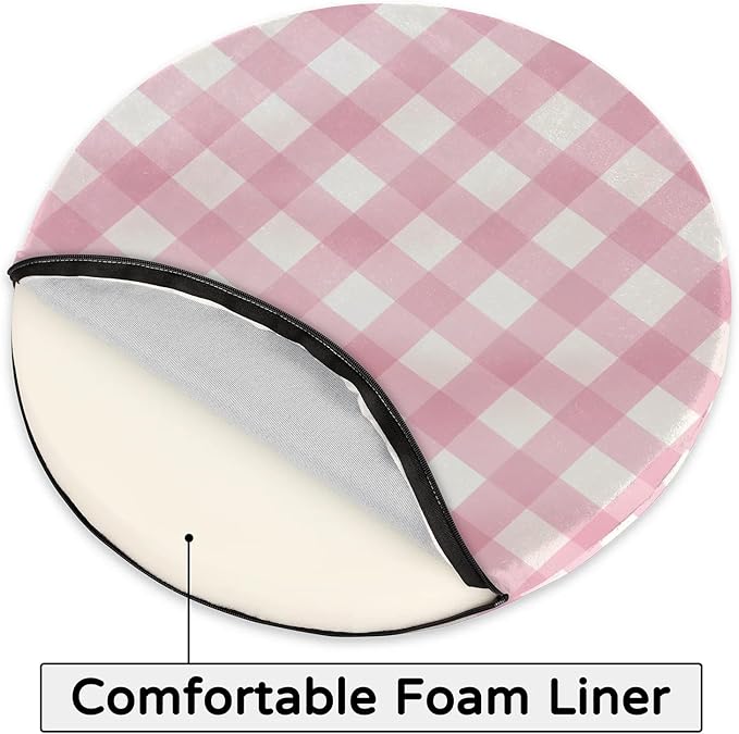 Gingham Pink Round Chair Cushions - Image 4