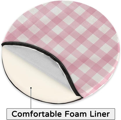 Gingham Pink Round Chair Cushions - Image 4
