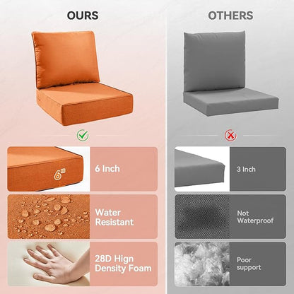 6" Thick Outdoor Cushions 22x24x6, 3-Set Deep Seat Patio Cushions - Image 3