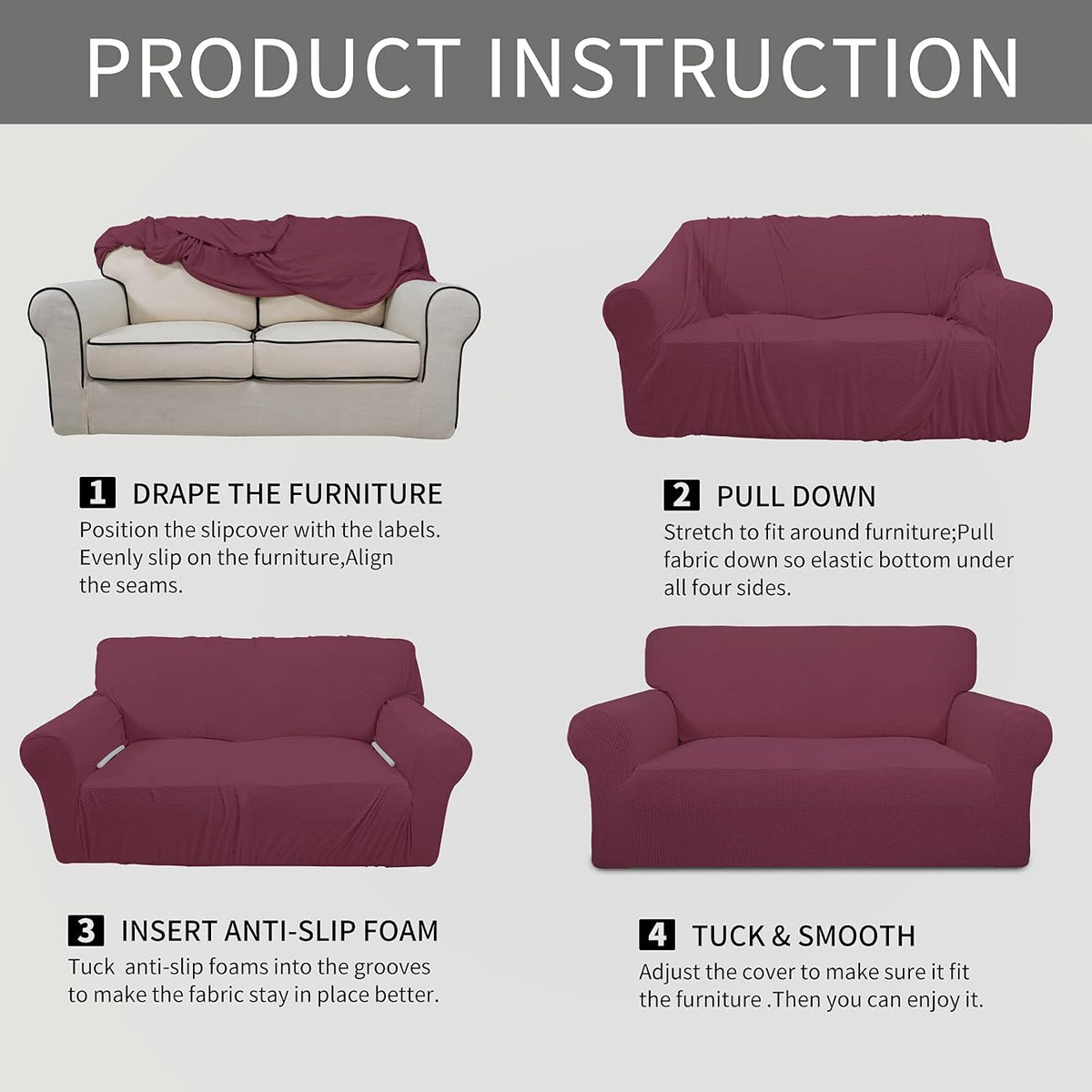easy-going stretch oversized sofa couch slipcover washable ash, front angle view