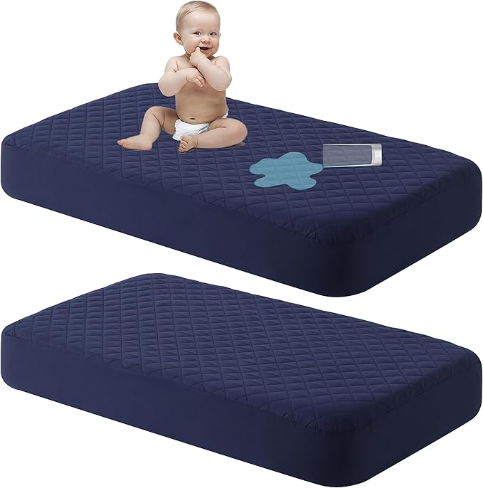 NTBAY 2 Pack Waterproof Crib Mattress Protector, Quilted 28"x52" Toddler Fitted by NTBAY