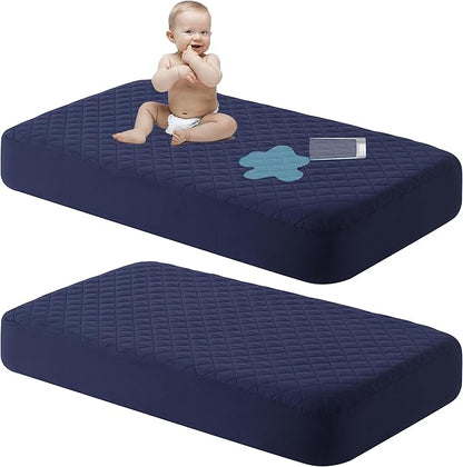 NTBAY 2 Pack Waterproof Mini Crib Mattress Protector, Quilted 24"x38" Fitted by NTBAY