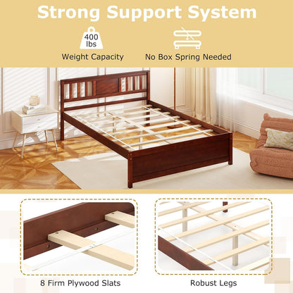 gofalme full size wood bed frame, mid-century modern on a desk or shelf