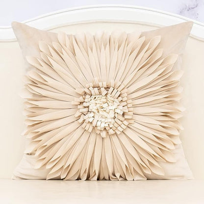 Alerfa 3D Flower Handmade Throw Pillow Cover Decorative Beige Velvet Pillowcase by Alerfa