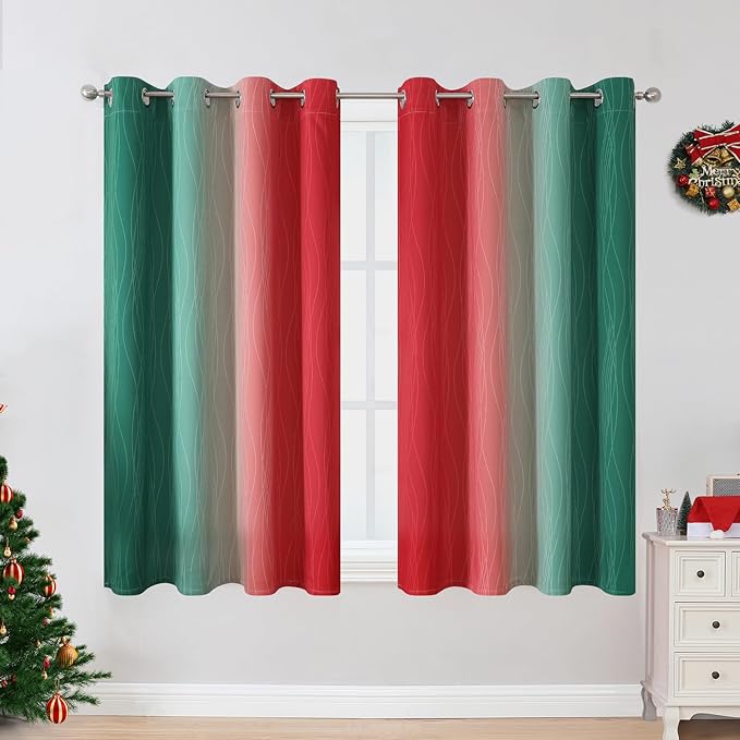 Estelar Textiler Red and Green Blackout Curtains 45 Inch Length, Full Room - Image 2