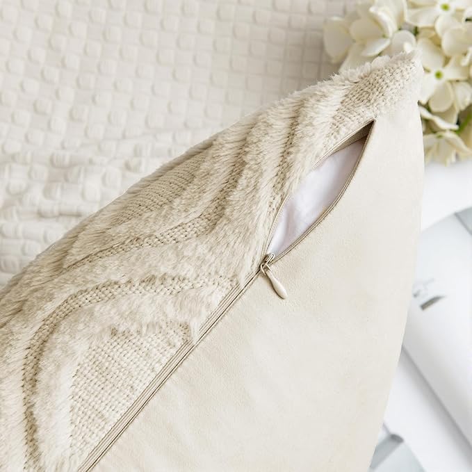 MIULEE Beige Throw Pillow Covers 24x24 Inch, Neutral Soft Plush Faux Wool Solid - Image 6