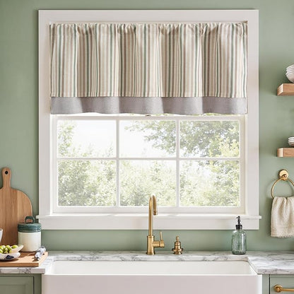 jinchan Colorful Striped Linen Double Layer Valance Christmas Pinstripe Cafe - Image 2