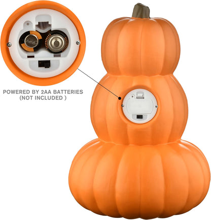 Evelyne Stacked Jack-O’-Lantern Pumpkin Decoration – 3-Tier Light-Up Halloween Gourd HDPE Plastic – Indoor/Outdoor Fall Decor with Happy Ghost Faces – Cute Pumpkin Tower for Porch Tabletop