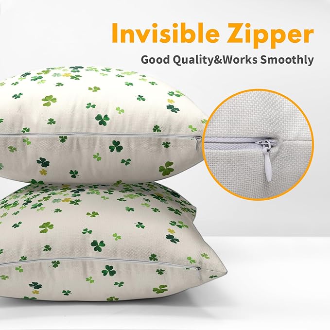 St. Patrick's Day Pillowcase 16x16 Inch 2 Pack Shamrocks Lucky Clover Throw - Image 3