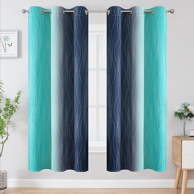 Estelar Textiler Navy Blue and Teal Blackout Curtains - Image 2