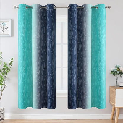 Estelar Textiler Navy Blue and Teal Blackout Curtains - Image 2