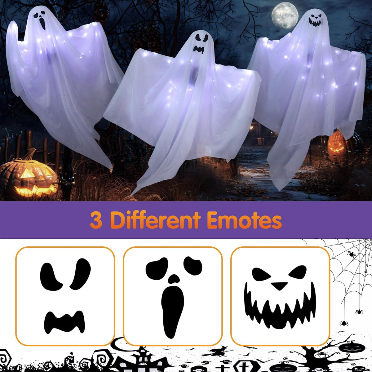 6 Pack Halloween Hanging Ghost Decorations with Lights, Remote Control