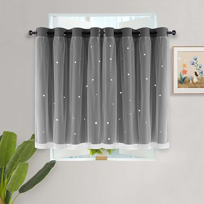 Kinryb Kids Blackout Curtains for Bedroom/Living Room/Classroom, Sheer Overlay - Image 2