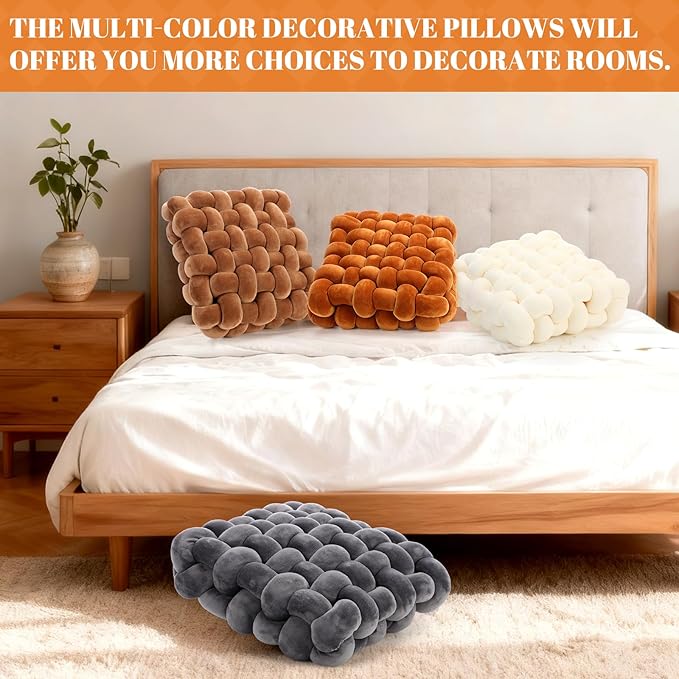 Wenqik 4 Pcs Square Knot Pillows Knotted Plush Soft Throws Accent Pillows - Image 7
