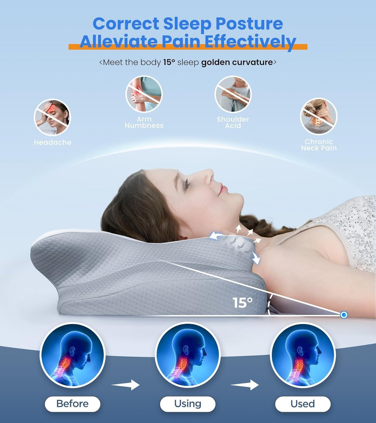 ultra pain relief cooling pillow for neck support, close-up detail