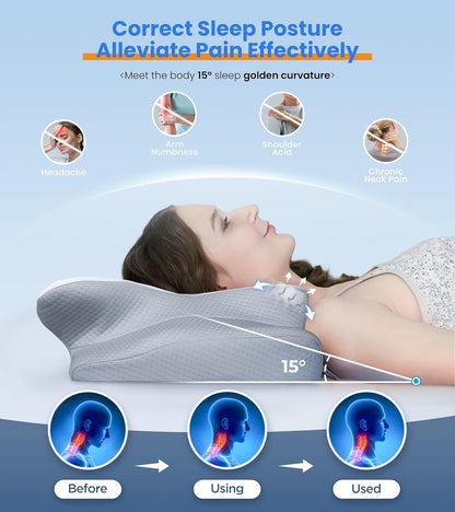 ultra pain relief cooling pillow for neck support, close-up detail