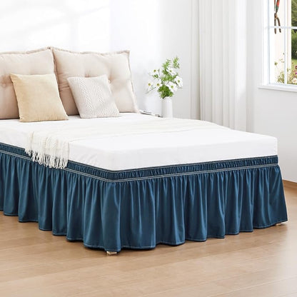RIMELA Dusty Navy Bed Skirt King Size 18 Inch Drop, Wrap Around Elastic Bedskirt - Image 2