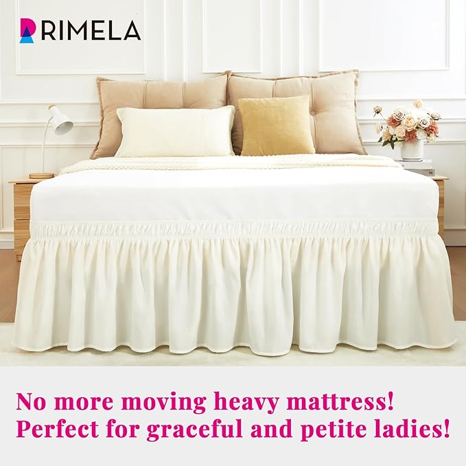 RIMELA Bed Skirts Full Size Cream Dust Ruffle 15 Inch Drop, Wrap Around Elastic - Image 2