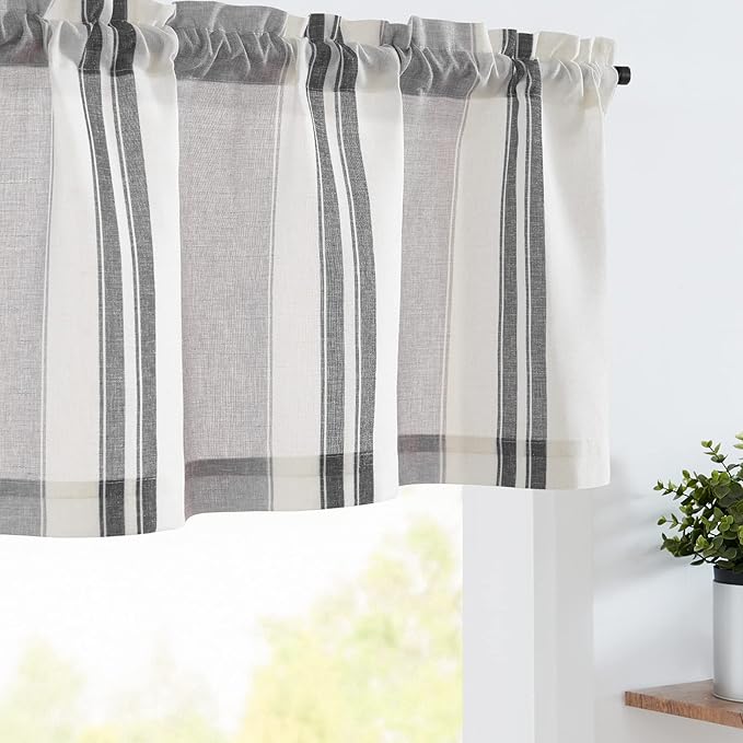 jinchan Striped Valance Farmhouse Window Treatment Linen Textured Drapes by JINCHAN