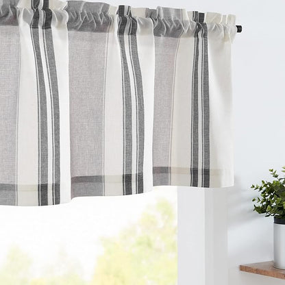 jinchan Striped Valance Farmhouse Window Treatment Linen Textured Drapes by JINCHAN