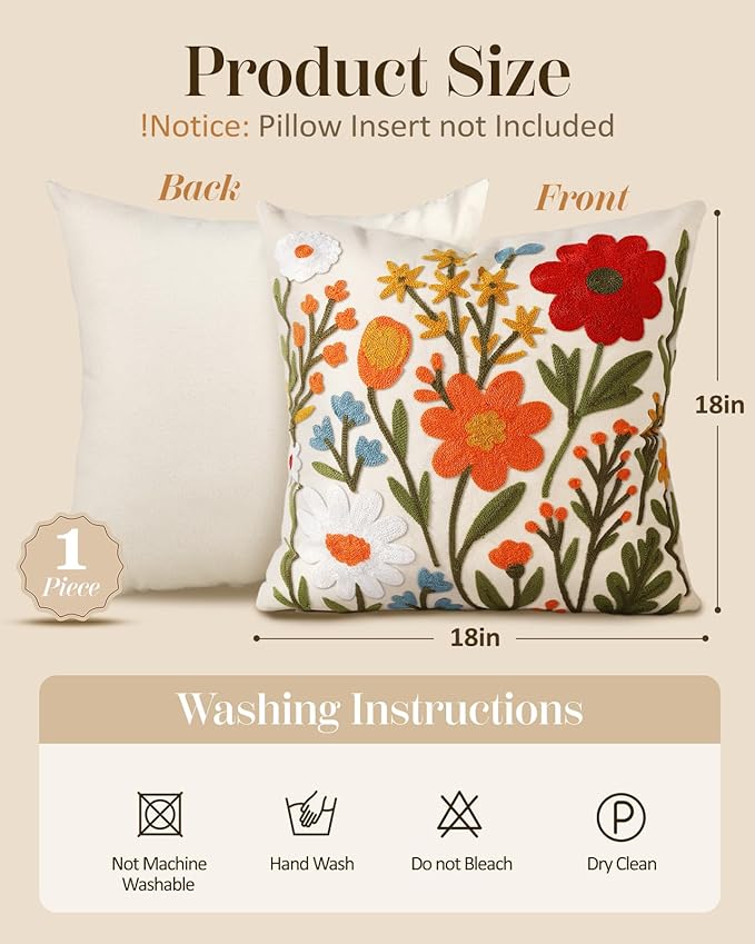 Embroidered Throw Pillow Covers 18x18 Inch - Image 4