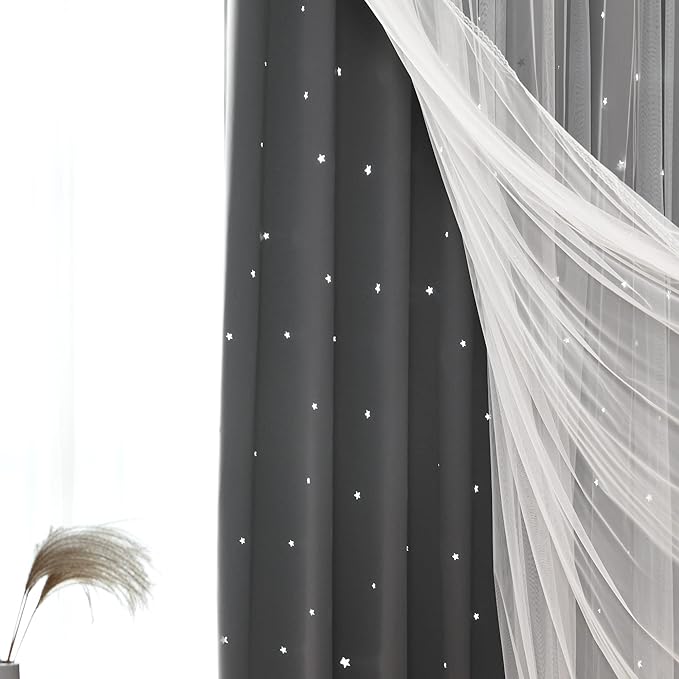 Kinryb Grey Star Curtains for Bedroom Star Hollow Out Blackout Curtains for - Image 6