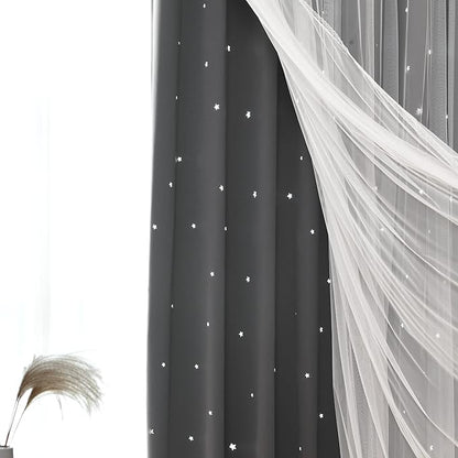 Kinryb Grey Star Curtains for Bedroom Star Hollow Out Blackout Curtains for - Image 6
