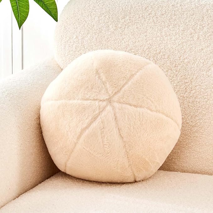Uvvyui Beige Ball Pillow, 11.8" Cute Round Throw Pillow Faux Rabbit Fur Room by Uvvyui