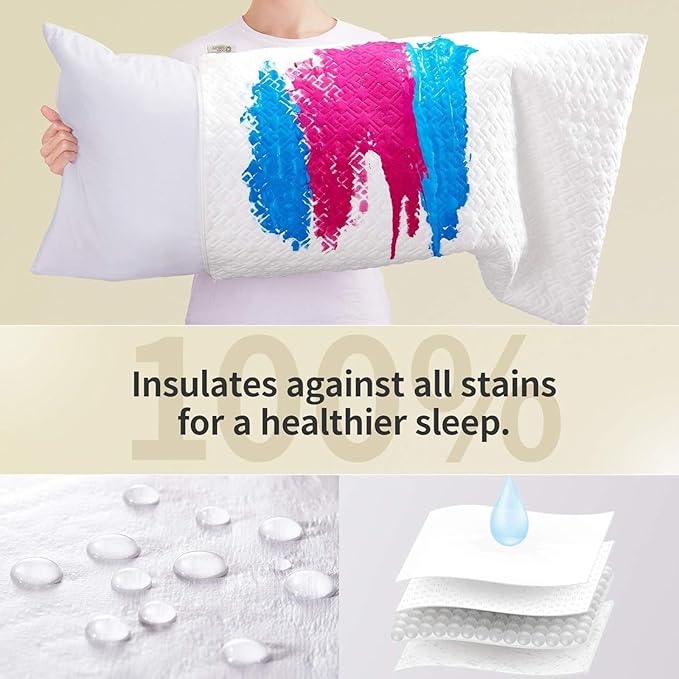 CoolShields Pillow Protector Queen – Waterproof Zippered Pillow Covers - Image 2