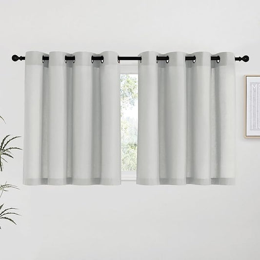 NICETOWN Gray Linen Kitchen Curtains 36 inch Length, Decorative Thick Flax by NICETOWN