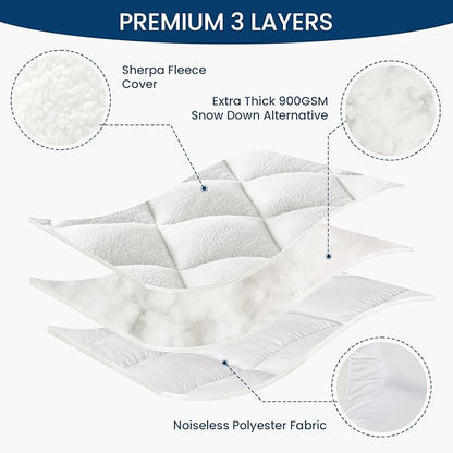 Mattress Topper Queen for Back Pain Thick Mattress Pad Cover Protector Sherpa - Image 8