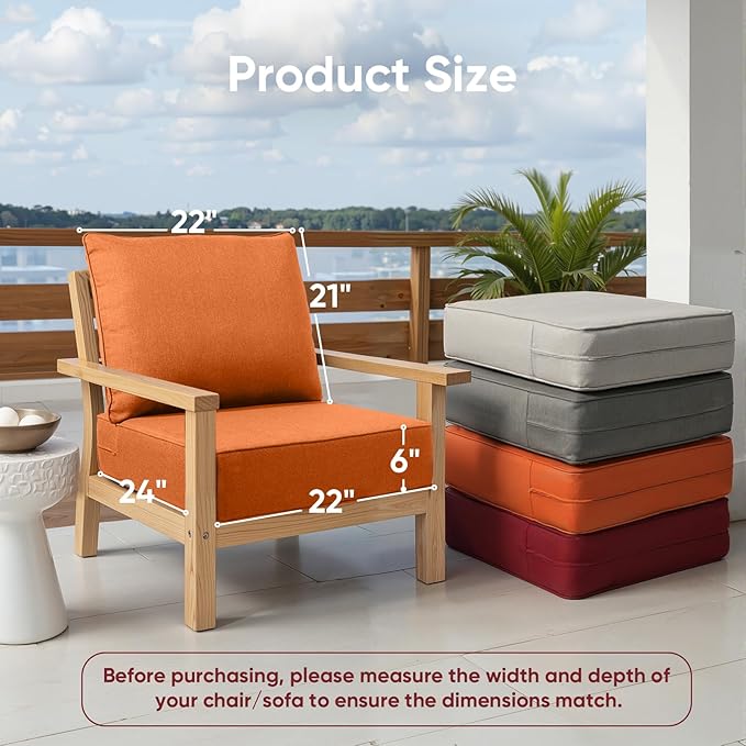 Outdoor Furniture Cushions, Waterproof 22x24 Patio Couch Cushions, Replacement - Image 2