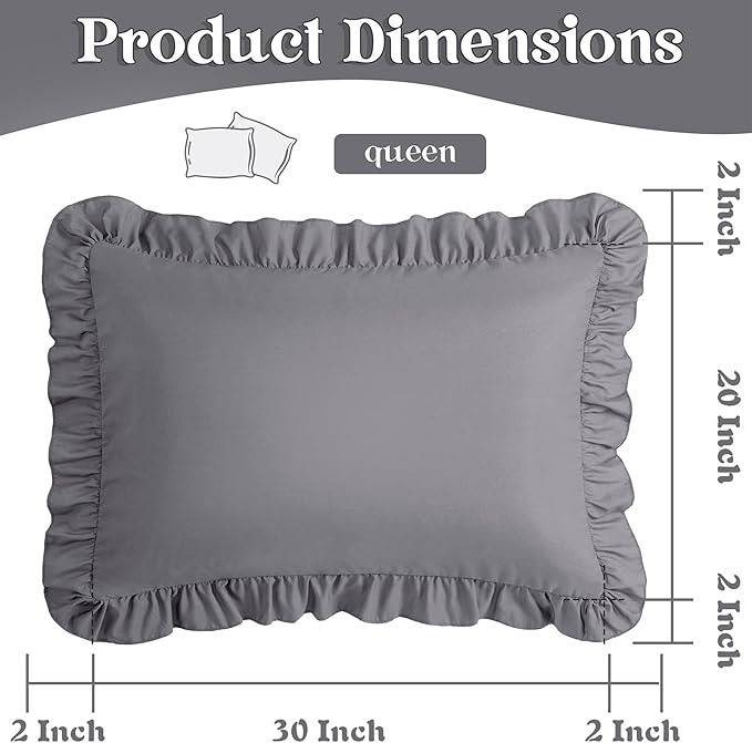 KKJIAF Ruffle Pillow Cases Queen Size Set of 2, Ruffled Pillow Covers - Image 3