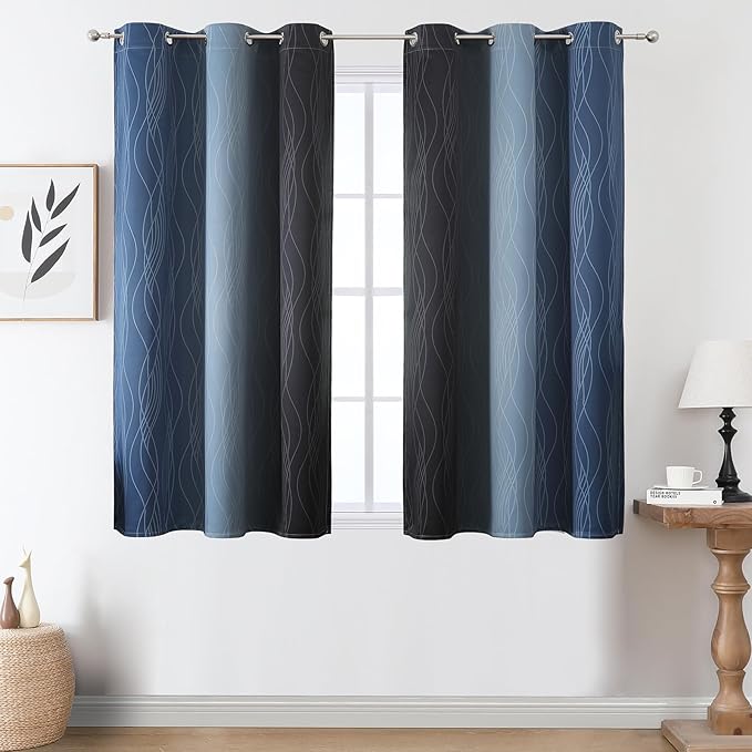 Estelar Textiler Navy Blue and Black Ombre Blackout Curtains 54 Inches Long - Image 2