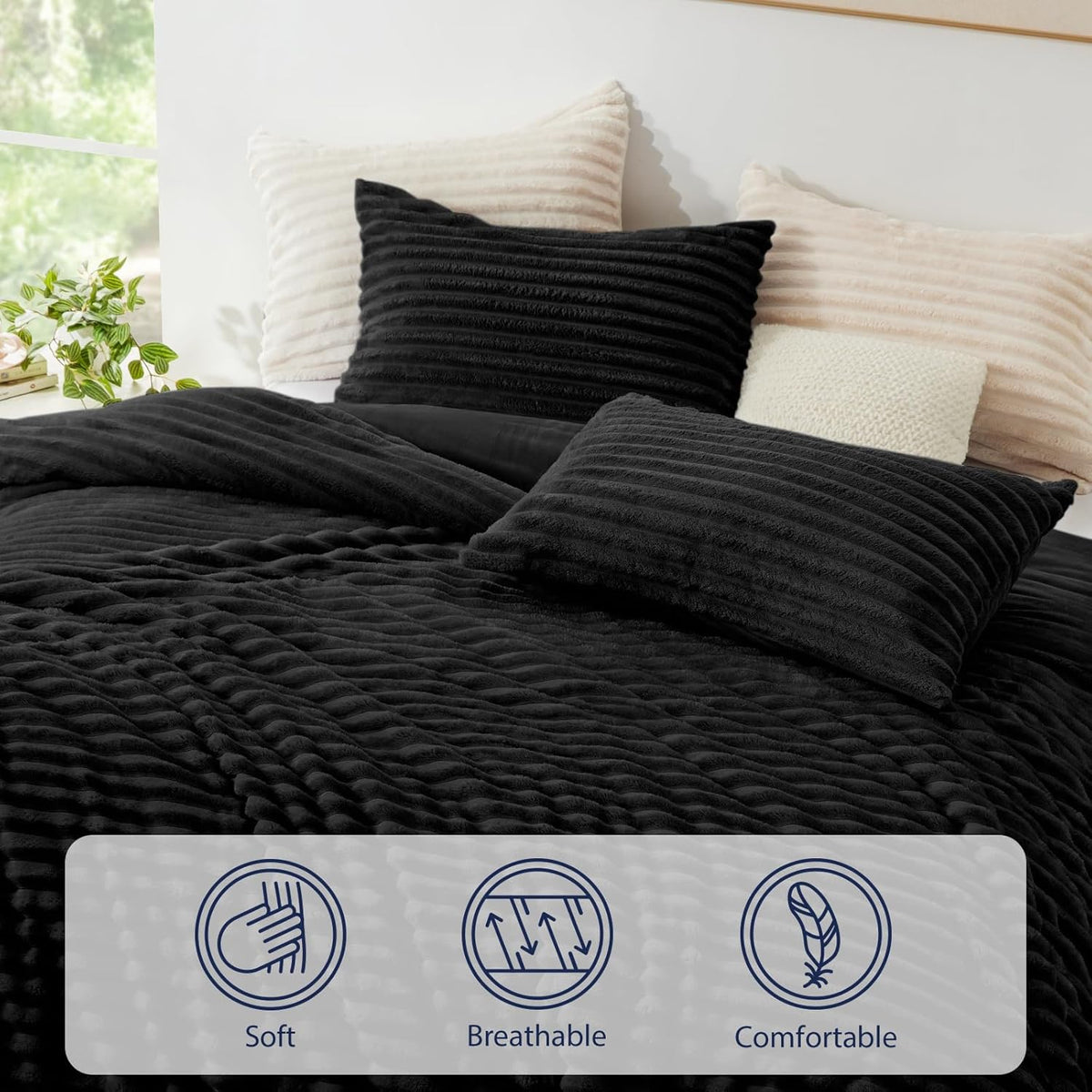 exq home fluffy comforter set full size,3 pieces, side view