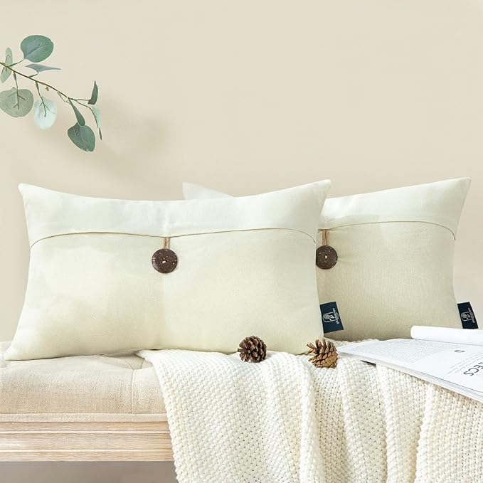 Phantoscope Pack of 2 Farmhouse Throw Pillow Covers Premium Coconut Button by Phantoscope